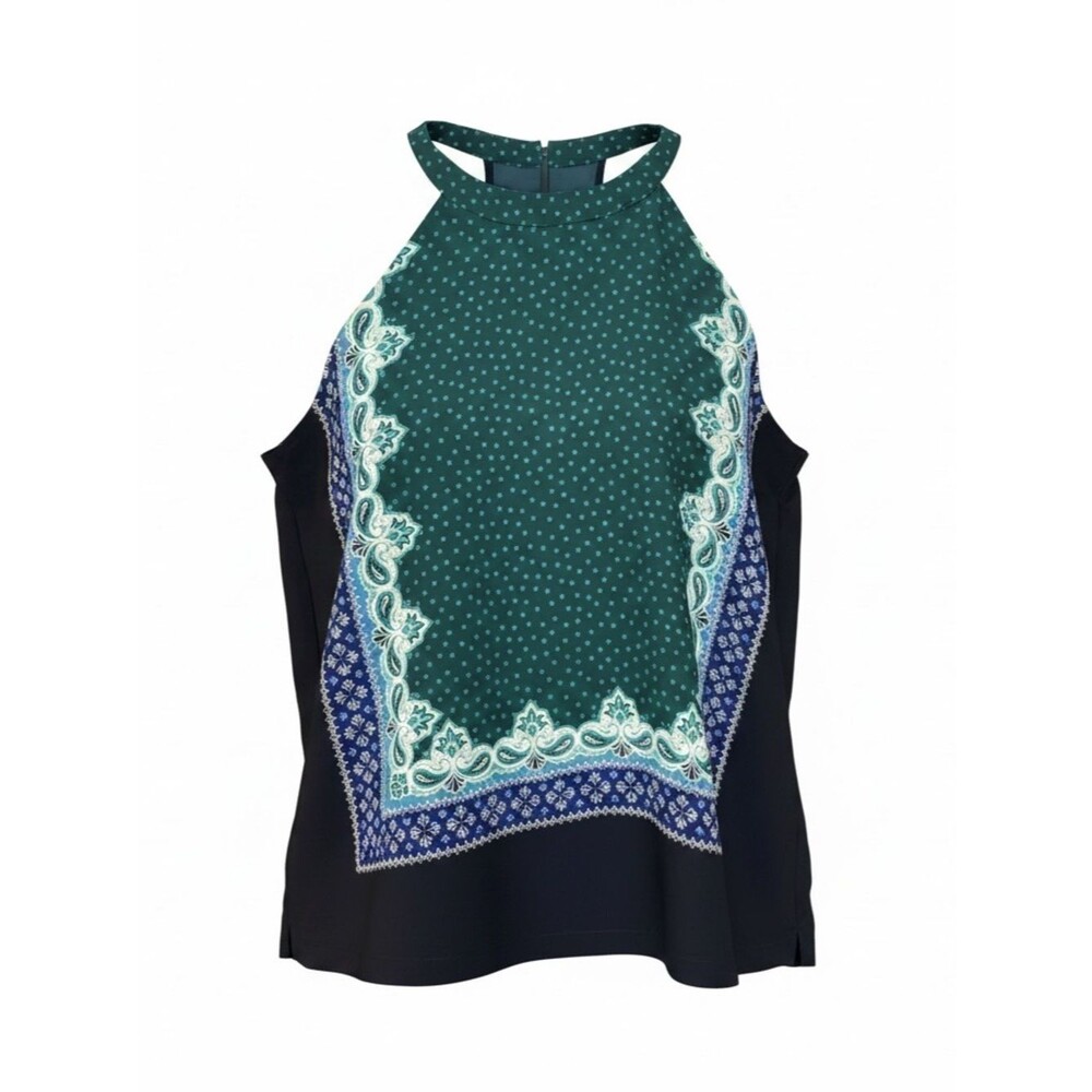 LOFT Green and Navy Paisley Handkerchief Halter Camisole - Size M
